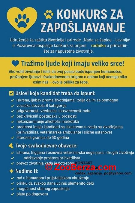 Potreban radnik u prihvatilištu za životinje